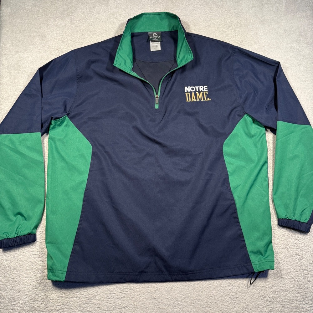 Knights Apparel Windbreaker‎ Mens L Navy Green Notre Dame Quarter Zip Pullover